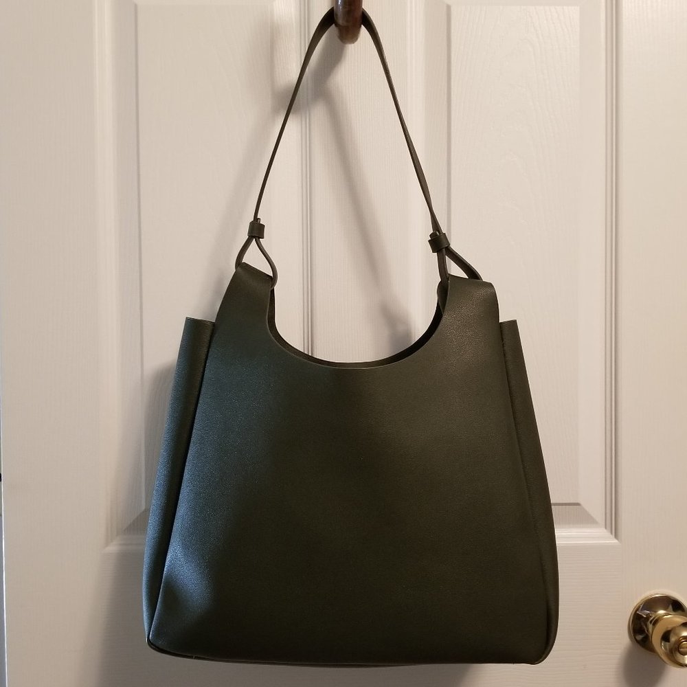 Neiman Marcus Forest Green / Olive Faux Leather Tote